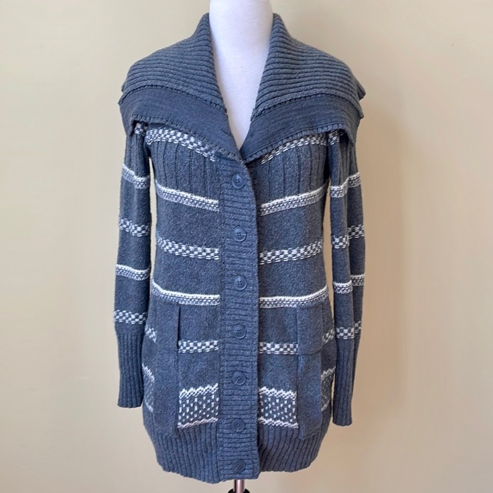 If It Were Me Long Button Down Striped Cardigan Sweater